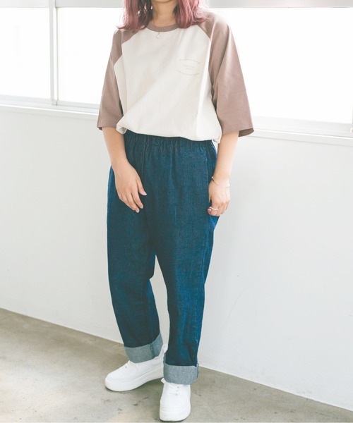 nemne store（ネンネストア）の「ごろごろするロゴ入りラグランＴシャツ（Tシャツ/カットソー・レディース・モスグリーン/モカ/ネイビー・フリー）」の16枚目の写真