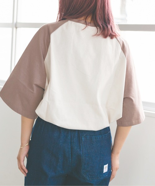 nemne store（ネンネストア）の「ごろごろするロゴ入りラグランＴシャツ（Tシャツ/カットソー・レディース・モスグリーン/モカ/ネイビー・フリー）」の20枚目の写真