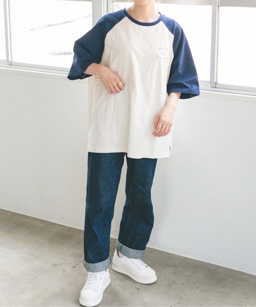 nemne store（ネンネストア）の「ごろごろするロゴ入りラグランＴシャツ（Tシャツ/カットソー・レディース・モスグリーン/モカ/ネイビー・フリー）」の7枚目の写真