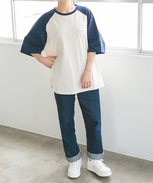 nemne store（ネンネストア）の「ごろごろするロゴ入りラグランＴシャツ（Tシャツ/カットソー・レディース・モスグリーン/モカ/ネイビー・フリー）」の8枚目の写真