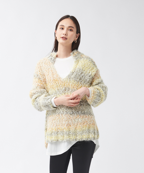 qualite（カリテ）の「グラデーションハンドローゲージニット（ニット/セーター・レディース・グリーン/イエロー・フリー）」の2枚目の写真