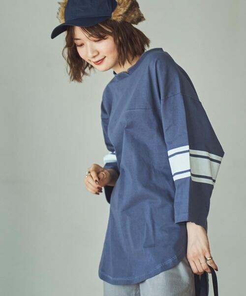 coen（コーエン）の「USAコットン7分袖フットボールTシャツ（Tシャツ/カットソー・レディース・オフホワイト/ダークグレー/オレンジ系その他・M/L）」の3枚目の写真