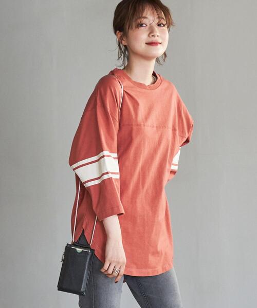 coen（コーエン）の「USAコットン7分袖フットボールTシャツ（Tシャツ/カットソー・レディース・オフホワイト/ダークグレー/オレンジ系その他・M/L）」の9枚目の写真