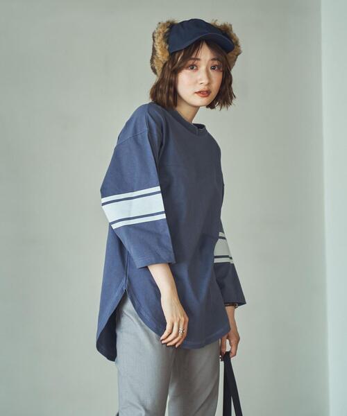 coen（コーエン）の「USAコットン7分袖フットボールTシャツ（Tシャツ/カットソー・レディース・オフホワイト/ダークグレー/オレンジ系その他・M/L）」の7枚目の写真