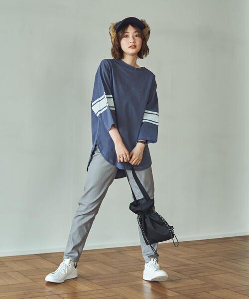 coen（コーエン）の「USAコットン7分袖フットボールTシャツ（Tシャツ/カットソー・レディース・オフホワイト/ダークグレー/オレンジ系その他・M/L）」の11枚目の写真