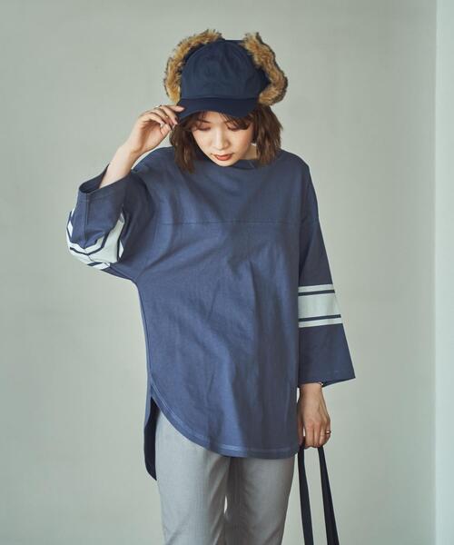 coen（コーエン）の「USAコットン7分袖フットボールTシャツ（Tシャツ/カットソー・レディース・オフホワイト/ダークグレー/オレンジ系その他・M/L）」の14枚目の写真