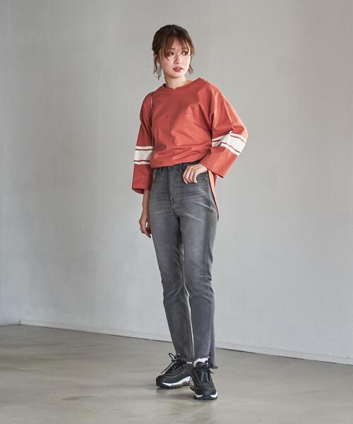 coen（コーエン）の「USAコットン7分袖フットボールTシャツ（Tシャツ/カットソー・レディース・オフホワイト/ダークグレー/オレンジ系その他・M/L）」の16枚目の写真