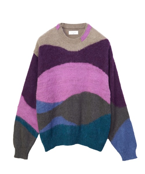 TAUPE（トープ）の「【TAUPE/トープ】 モヘアインターシャクルーニット（ニット/セーター・メンズ・ダークグリーン/パープル・2）」の4枚目の写真