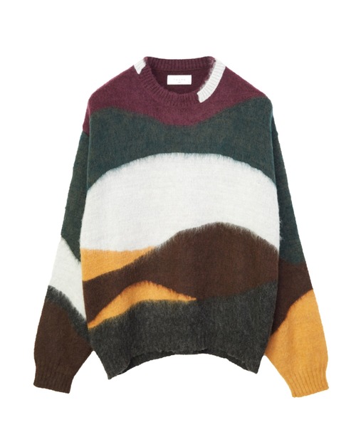 TAUPE（トープ）の「【TAUPE/トープ】 モヘアインターシャクルーニット（ニット/セーター・メンズ・ダークグリーン/パープル・2）」の8枚目の写真