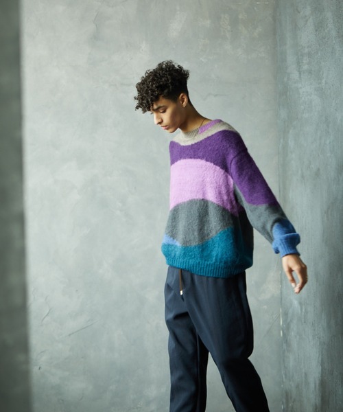 TAUPE（トープ）の「【TAUPE/トープ】 モヘアインターシャクルーニット（ニット/セーター・メンズ・ダークグリーン/パープル・2）」の10枚目の写真