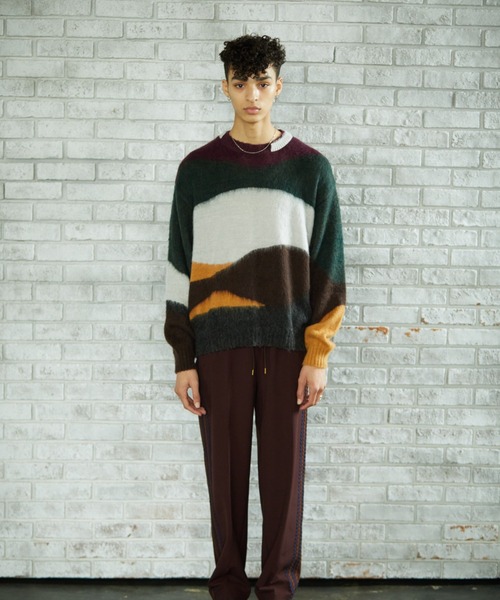 TAUPE（トープ）の「【TAUPE/トープ】 モヘアインターシャクルーニット（ニット/セーター・メンズ・ダークグリーン/パープル・2）」の21枚目の写真