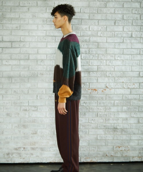 TAUPE（トープ）の「【TAUPE/トープ】 モヘアインターシャクルーニット（ニット/セーター・メンズ・ダークグリーン/パープル・2）」の7枚目の写真