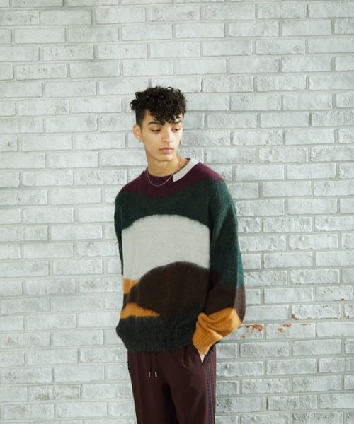 TAUPE（トープ）の「【TAUPE/トープ】 モヘアインターシャクルーニット（ニット/セーター・メンズ・ダークグリーン/パープル・2）」の17枚目の写真