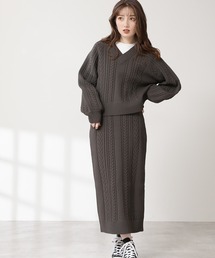 N.（N. Natural Beauty Basic） | ◆Ｖネックケーブルニットセットアップ(ワンピース)