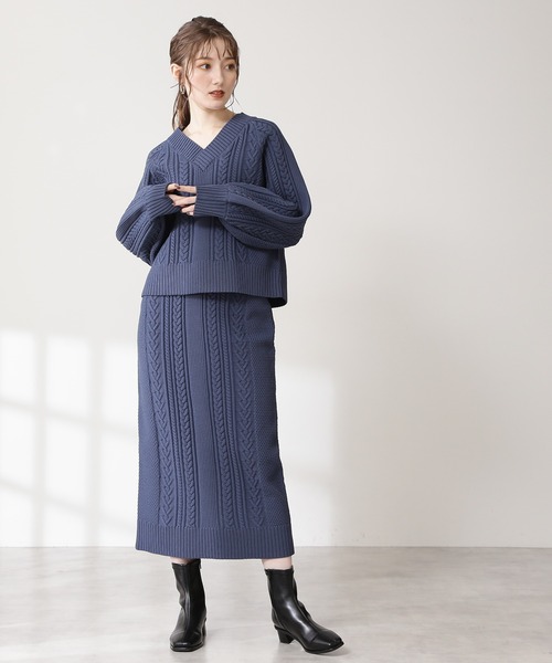 N.(N. Natural Beauty Basic)(エヌエヌナチュラルビューティーベーシック)の「◆Vネックケーブルニットセットアップ(ワンピース・レディース・モカ/クリーム/グリーン/グレイッシュブルー/パープル・MEDIUM)」の12枚目の写真