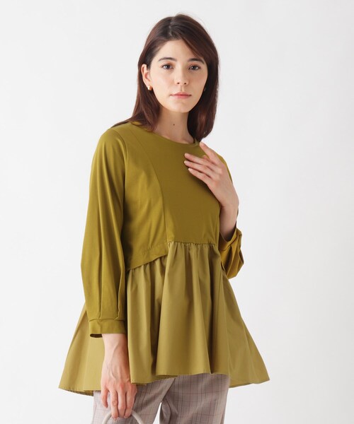 OPAQUE.CLIP（オペークドットクリップ）の「◆シルケットコットン　フハク切替カットソー【WEB限定カラー・サイズ】（Tシャツ/カットソー・レディース・チャコールグレー/ブラック/マスタード/ライトベージュ/ホワイト系/ブルー系7・40/38/42/36/34）」の6枚目の写真