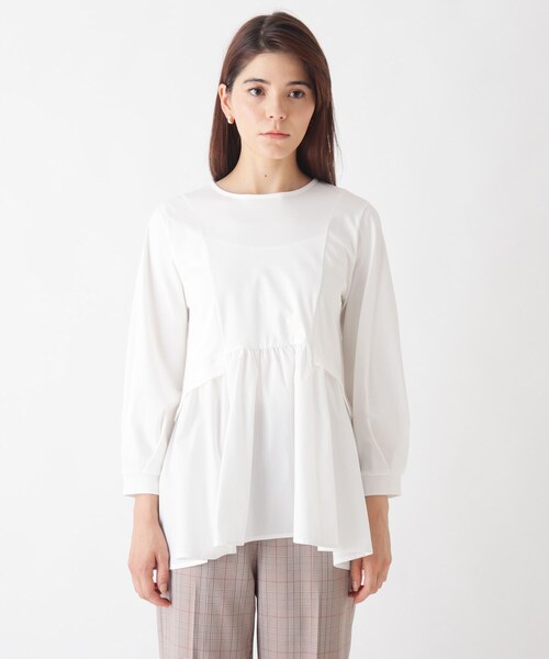 OPAQUE.CLIP（オペークドットクリップ）の「◆シルケットコットン　フハク切替カットソー【WEB限定カラー・サイズ】（Tシャツ/カットソー・レディース・チャコールグレー/ブラック/マスタード/ライトベージュ/ホワイト系/ブルー系7・40/38/42/36/34）」の16枚目の写真