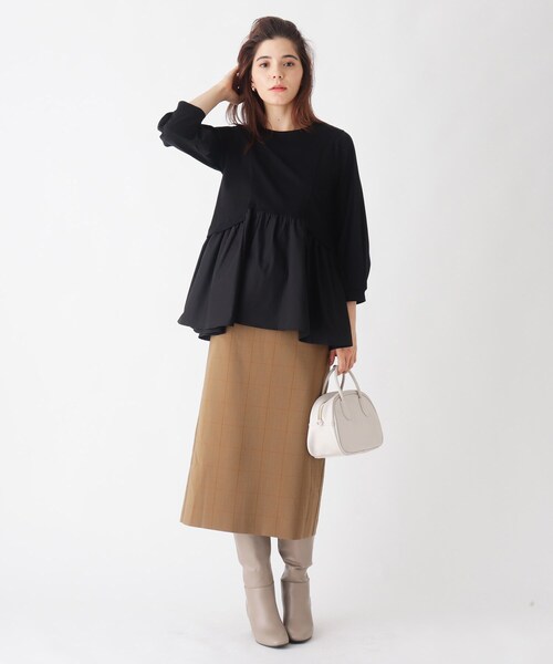 OPAQUE.CLIP（オペークドットクリップ）の「◆シルケットコットン　フハク切替カットソー【WEB限定カラー・サイズ】（Tシャツ/カットソー・レディース・チャコールグレー/ブラック/マスタード/ライトベージュ/ホワイト系/ブルー系7・40/38/42/36/34）」の12枚目の写真