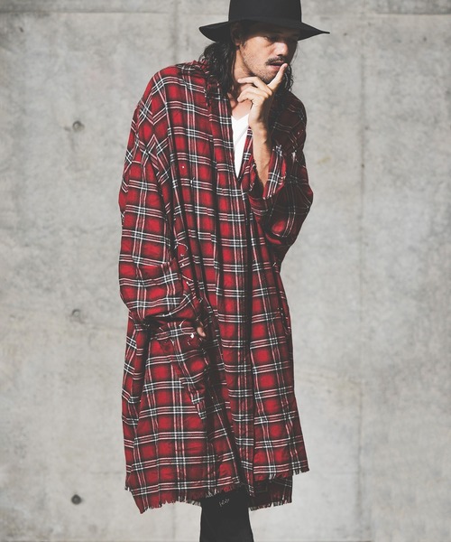 GLIMCLAP(グリムクラップ)の「mj8235-viyella material plaid gown-ish shirtcoat シャツコート(その他アウター・メンズ・イエロー/ホワイト/レッド/ブラック・M/S/L)」の4枚目の写真