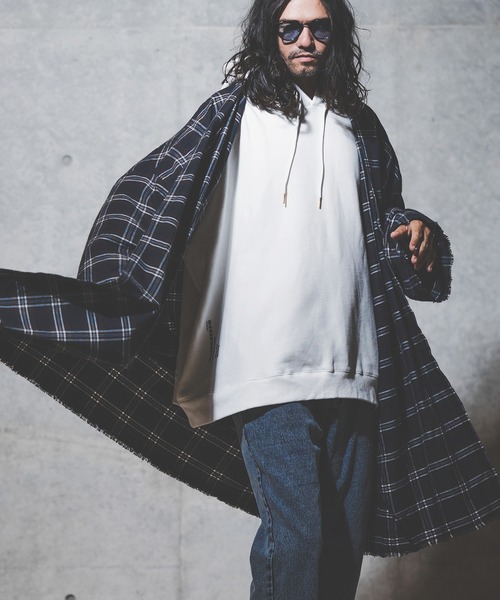 GLIMCLAP(グリムクラップ)の「mj8235-viyella material plaid gown-ish shirtcoat シャツコート(その他アウター・メンズ・イエロー/ホワイト/レッド/ブラック・M/S/L)」の18枚目の写真