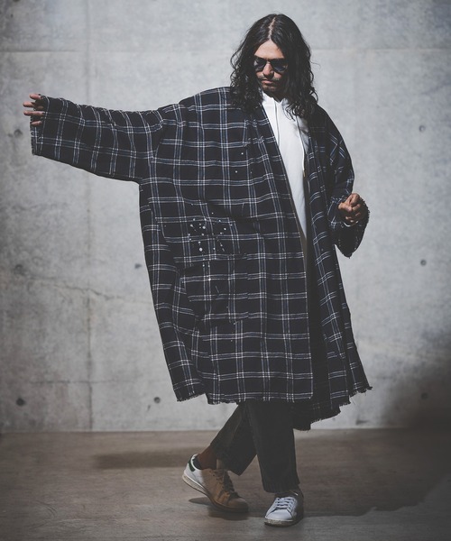 GLIMCLAP(グリムクラップ)の「mj8235-viyella material plaid gown-ish shirtcoat シャツコート(その他アウター・メンズ・イエロー/ホワイト/レッド/ブラック・M/S/L)」の11枚目の写真