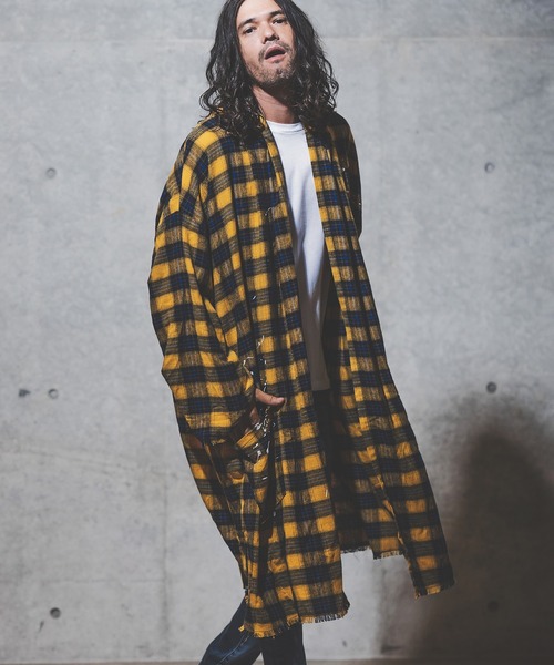 GLIMCLAP(グリムクラップ)の「mj8235-viyella material plaid gown-ish shirtcoat シャツコート(その他アウター・メンズ・イエロー/ホワイト/レッド/ブラック・M/S/L)」の19枚目の写真