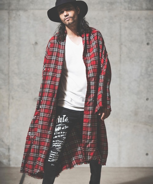 GLIMCLAP(グリムクラップ)の「mj8235-viyella material plaid gown-ish shirtcoat シャツコート(その他アウター・メンズ・イエロー/ホワイト/レッド/ブラック・M/S/L)」の6枚目の写真