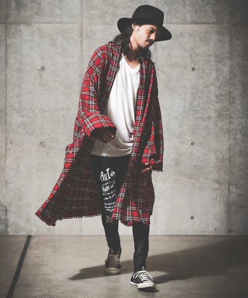GLIMCLAP(グリムクラップ)の「mj8235-viyella material plaid gown-ish shirtcoat シャツコート(その他アウター・メンズ・イエロー/ホワイト/レッド/ブラック・M/S/L)」の9枚目の写真