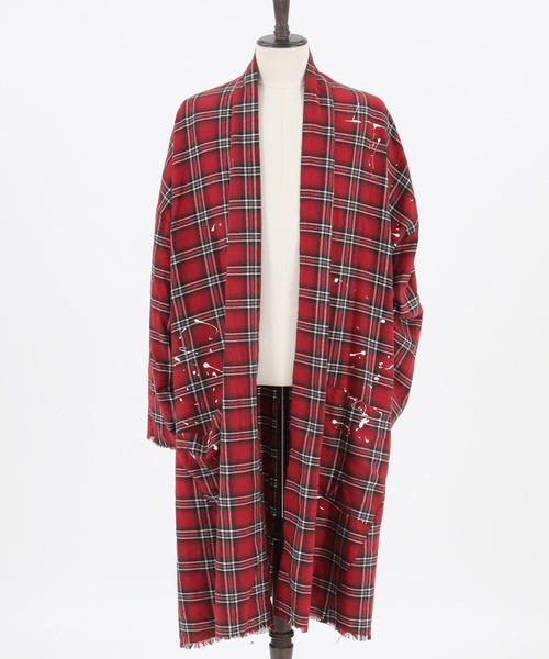 GLIMCLAP(グリムクラップ)の「mj8235-viyella material plaid gown-ish shirtcoat シャツコート(その他アウター・メンズ・イエロー/ホワイト/レッド/ブラック・M/S/L)」の16枚目の写真