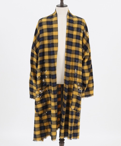 GLIMCLAP(グリムクラップ)の「mj8235-viyella material plaid gown-ish shirtcoat シャツコート(その他アウター・メンズ・イエロー/ホワイト/レッド/ブラック・M/S/L)」の20枚目の写真