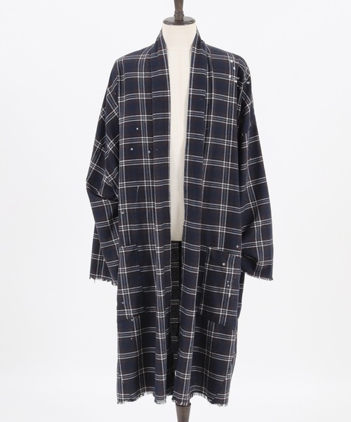 GLIMCLAP(グリムクラップ)の「mj8235-viyella material plaid gown-ish shirtcoat シャツコート(その他アウター・メンズ・イエロー/ホワイト/レッド/ブラック・M/S/L)」の13枚目の写真