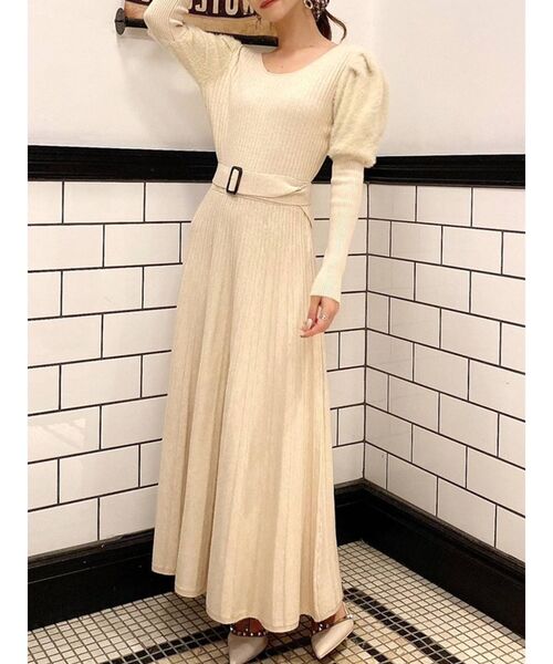 RESEXXY（リゼクシー）の「シャギー切替ニットワンピース（ワンピース・レディース・ブラック/ベージュ/オレンジ/アイボリー・FREE）」の2枚目の写真