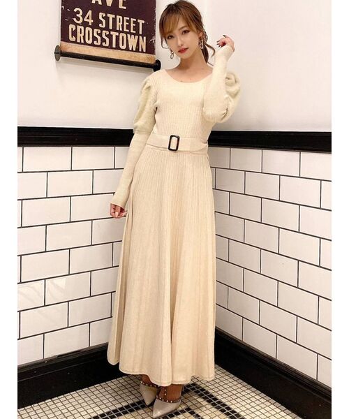 RESEXXY（リゼクシー）の「シャギー切替ニットワンピース（ワンピース・レディース・ブラック/ベージュ/オレンジ/アイボリー・FREE）」の14枚目の写真