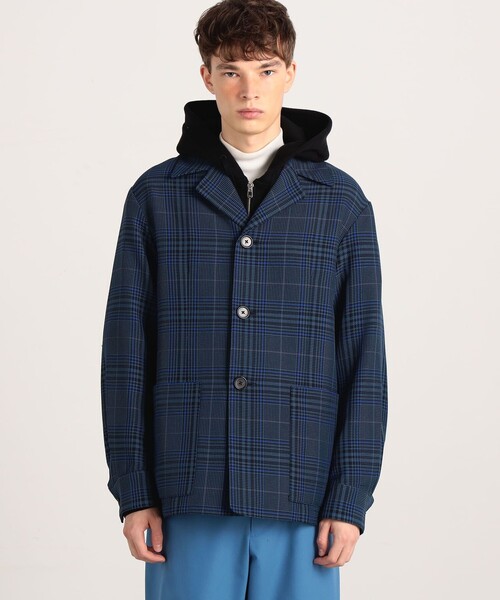 【美品】CABaN(キャバン)コットンポリエステルジャージージャケット/チェック 美品】CABaN(キャバン)コットンポリエステルジャージー