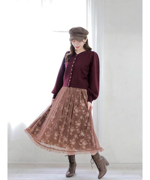 Areeam（アリーム）の「おしとやかな花柄プリーツスカート（スカート・レディース・ブラウン/ブラック・FREE）」の3枚目の写真