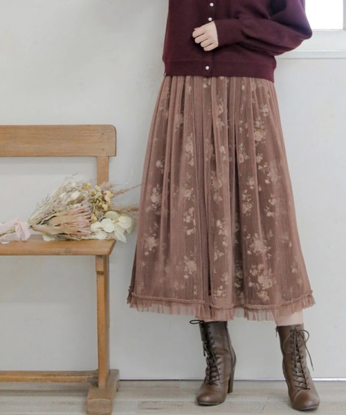 Areeam（アリーム）の「おしとやかな花柄プリーツスカート（スカート・レディース・ブラウン/ブラック・FREE）」の21枚目の写真