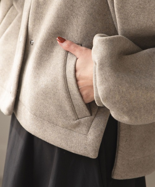 rectangle（レクタングル）の「メルトンボリュームスリーブジャケット（ノーカラージャケット・レディース・ブラック/ベージュ・FREE）」の12枚目の写真