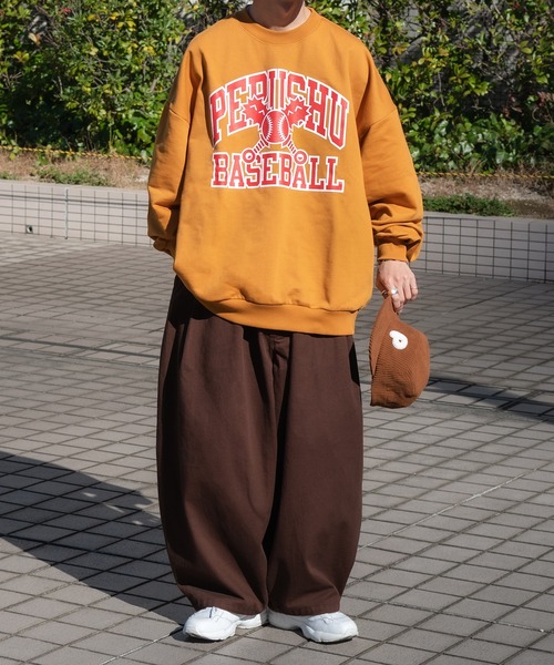 Perushu(ペルーシュ)の「ベースボールプリントスウェット(スウェット・メンズ・ネイビー/アイボリー/マスタード・MEDIUM/LARGE)」の10枚目の写真