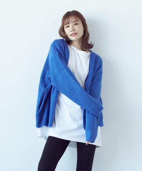 VIBGYOR（ヴィブジョー）の「VIBGYOR Select/モヘアタッチＶ/NBIGカーデ(BL)（カーディガン/ボレロ・レディース・ブラック/レッド/グリーン/マスタード/ライトグレー/エメラルド/ブルー・LARGE/MEDIUM）」の5枚目の写真