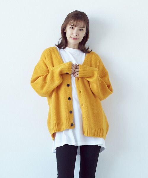 VIBGYOR（ヴィブジョー）の「VIBGYOR Select/モヘアタッチＶ/NBIGカーデ(BL)（カーディガン/ボレロ・レディース・ブラック/レッド/グリーン/マスタード/ライトグレー/エメラルド/ブルー・LARGE/MEDIUM）」の6枚目の写真