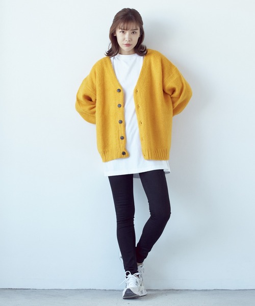 VIBGYOR（ヴィブジョー）の「VIBGYOR Select/モヘアタッチＶ/NBIGカーデ(BL)（カーディガン/ボレロ・レディース・ブラック/レッド/グリーン/マスタード/ライトグレー/エメラルド/ブルー・LARGE/MEDIUM）」の13枚目の写真