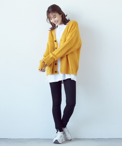 VIBGYOR（ヴィブジョー）の「VIBGYOR Select/モヘアタッチＶ/NBIGカーデ(BL)（カーディガン/ボレロ・レディース・ブラック/レッド/グリーン/マスタード/ライトグレー/エメラルド/ブルー・LARGE/MEDIUM）」の14枚目の写真