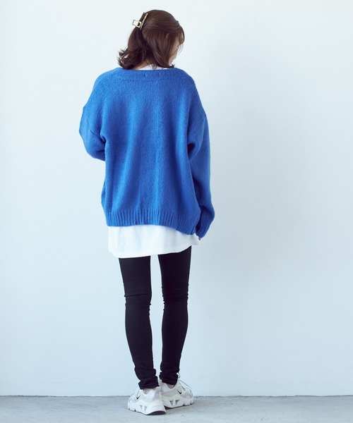 VIBGYOR（ヴィブジョー）の「VIBGYOR Select/モヘアタッチＶ/NBIGカーデ(BL)（カーディガン/ボレロ・レディース・ブラック/レッド/グリーン/マスタード/ライトグレー/エメラルド/ブルー・LARGE/MEDIUM）」の19枚目の写真