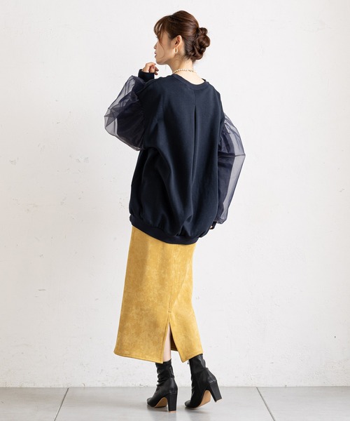 prose verse(プロズヴェール)の「袖オーガンジー裏起毛ロゴスウェット(Tシャツ/カットソー・レディース・ネイビー/オフホワイト・MEDIUM)」の5枚目の写真