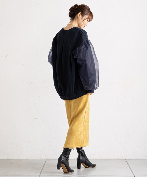prose verse(プロズヴェール)の「袖オーガンジー裏起毛ロゴスウェット(Tシャツ/カットソー・レディース・ネイビー/オフホワイト・MEDIUM)」の6枚目の写真