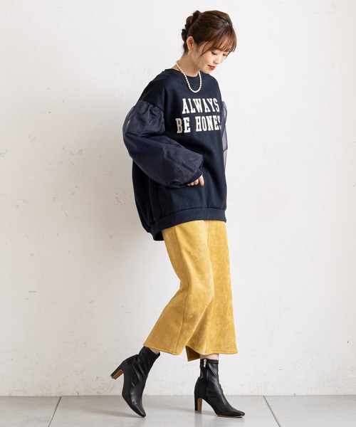 prose verse(プロズヴェール)の「袖オーガンジー裏起毛ロゴスウェット(Tシャツ/カットソー・レディース・ネイビー/オフホワイト・MEDIUM)」の7枚目の写真
