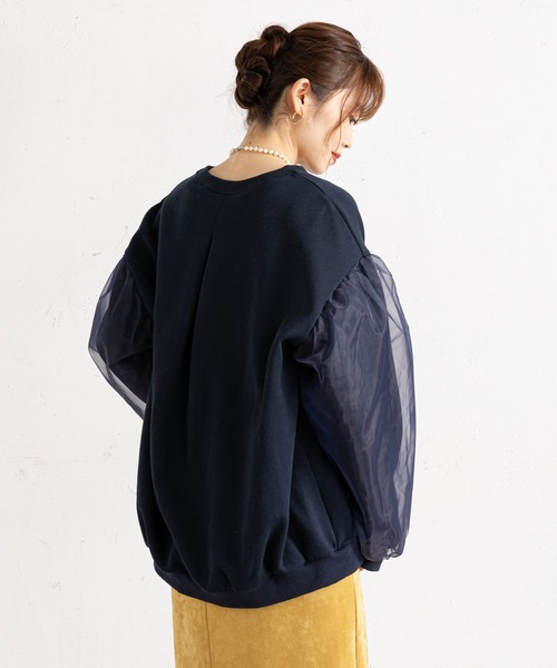prose verse(プロズヴェール)の「袖オーガンジー裏起毛ロゴスウェット(Tシャツ/カットソー・レディース・ネイビー/オフホワイト・MEDIUM)」の10枚目の写真