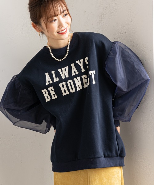 prose verse(プロズヴェール)の「袖オーガンジー裏起毛ロゴスウェット(Tシャツ/カットソー・レディース・ネイビー/オフホワイト・MEDIUM)」の11枚目の写真