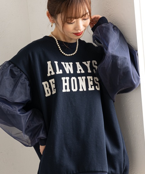 prose verse(プロズヴェール)の「袖オーガンジー裏起毛ロゴスウェット(Tシャツ/カットソー・レディース・ネイビー/オフホワイト・MEDIUM)」の12枚目の写真
