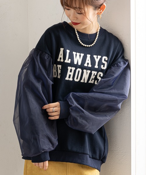 prose verse(プロズヴェール)の「袖オーガンジー裏起毛ロゴスウェット(Tシャツ/カットソー・レディース・ネイビー/オフホワイト・MEDIUM)」の13枚目の写真